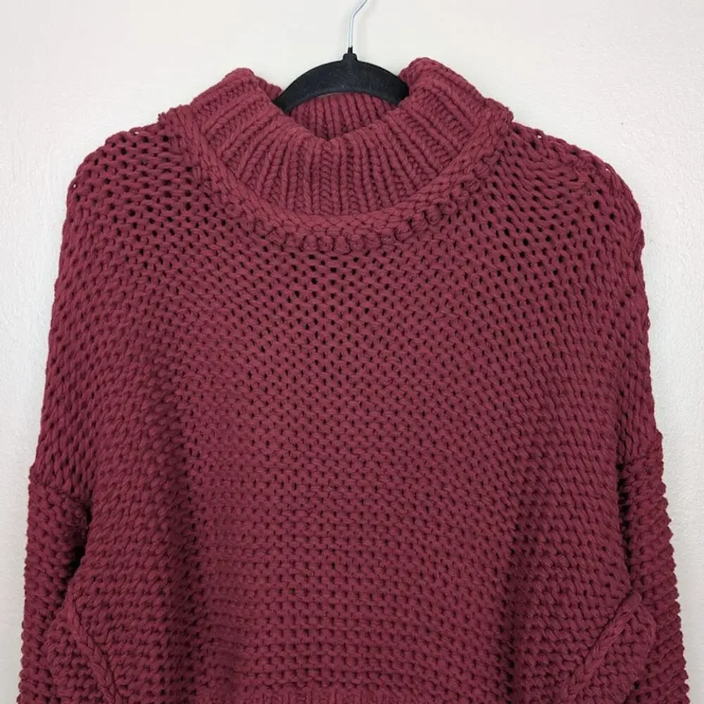 FREE PEOPLE | My Only Sunshine Burgundy Lose Knit Slouchy Sweater Mock Neck